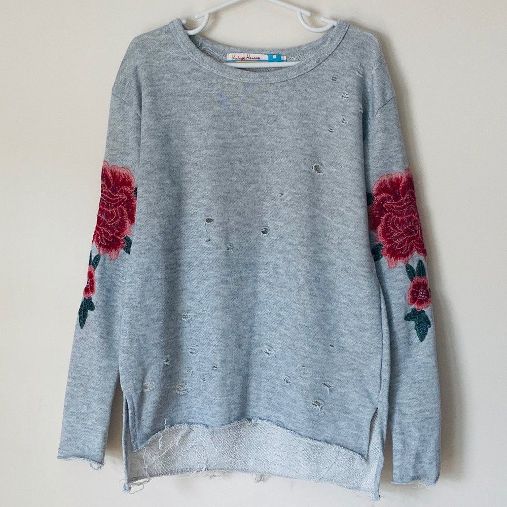 Vintage Havana Distressed Embroidered Swearshirt